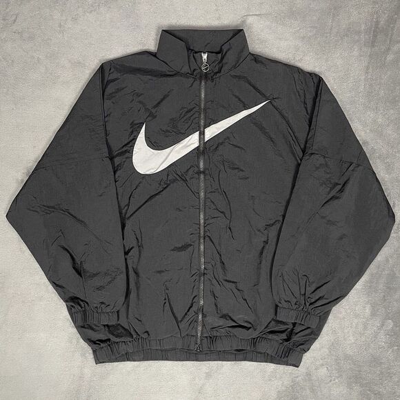 Nike Sportswear Essential Woven Jacket Women Medium Black Center Swoosh Full Zip - Picture 1 of 11